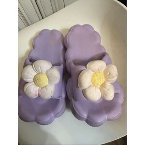 Women's Kawaii 3D Flower Bubble Open Toe Slide Sandals Purple Size 36-37